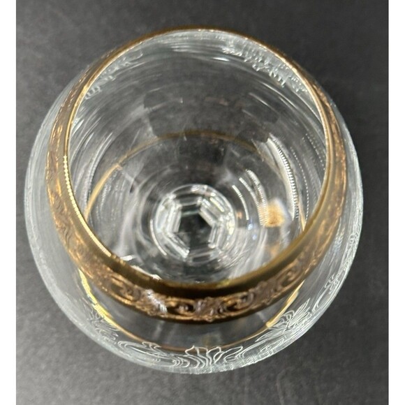 Vtg Etched Glasses Brandy Snifter with Twisted Stem Pedestals with Gold Trim 6 - Picture 6 of 12